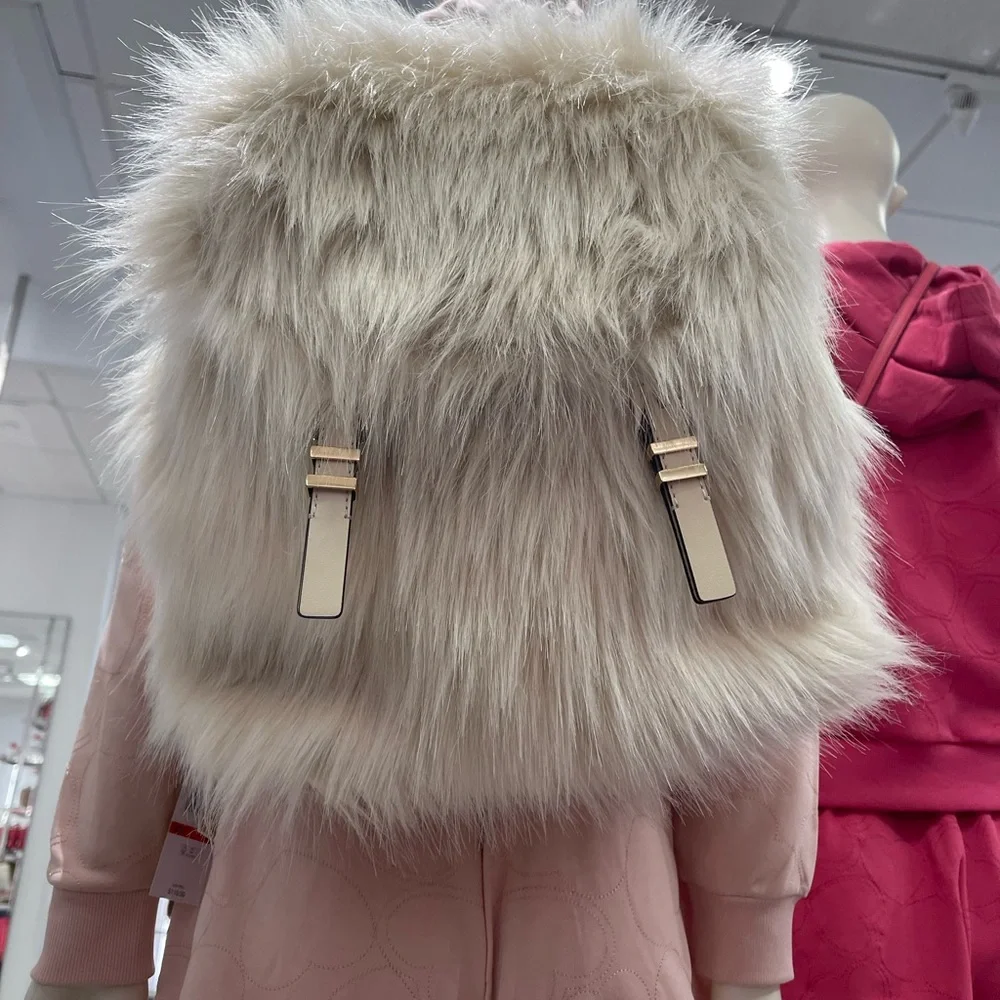 MICHAEL KORS Quinn Medium Flap Faux Fur Backpack Natural NWT Live Style